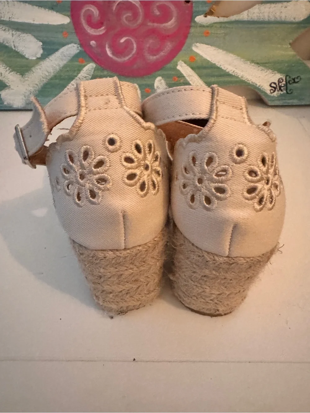 Forever 21 Cream Floral Cutout Espadrille Wedge